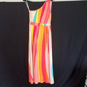 Colorblock One Shoulder High Slit Maxi Dress- Large